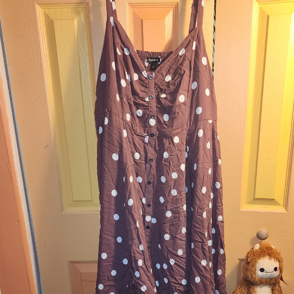 Polka Dot Sleeveless Midi Dress - White Dot on Brown